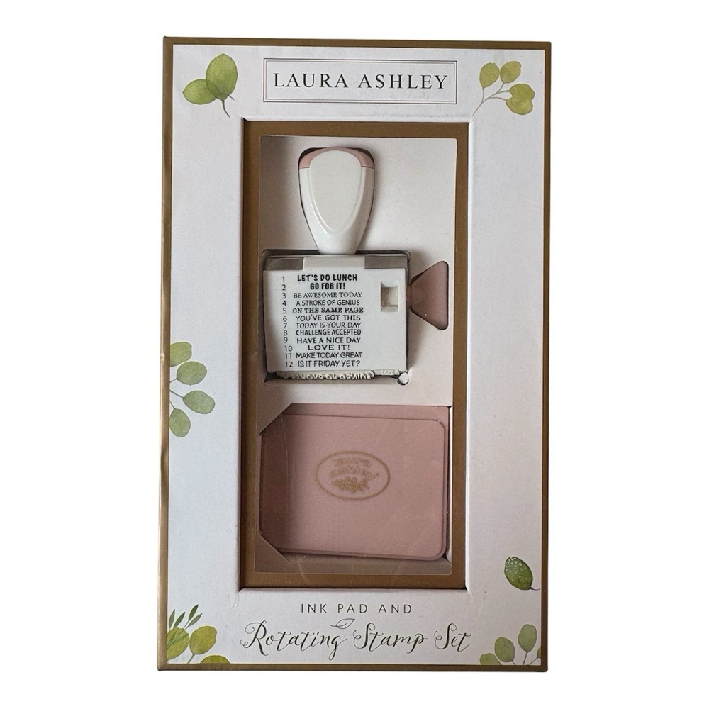LAURA ASHLEY‎ Rotating Stamp Set + Ink Pad 12 Motivational Phrases NEW NIB